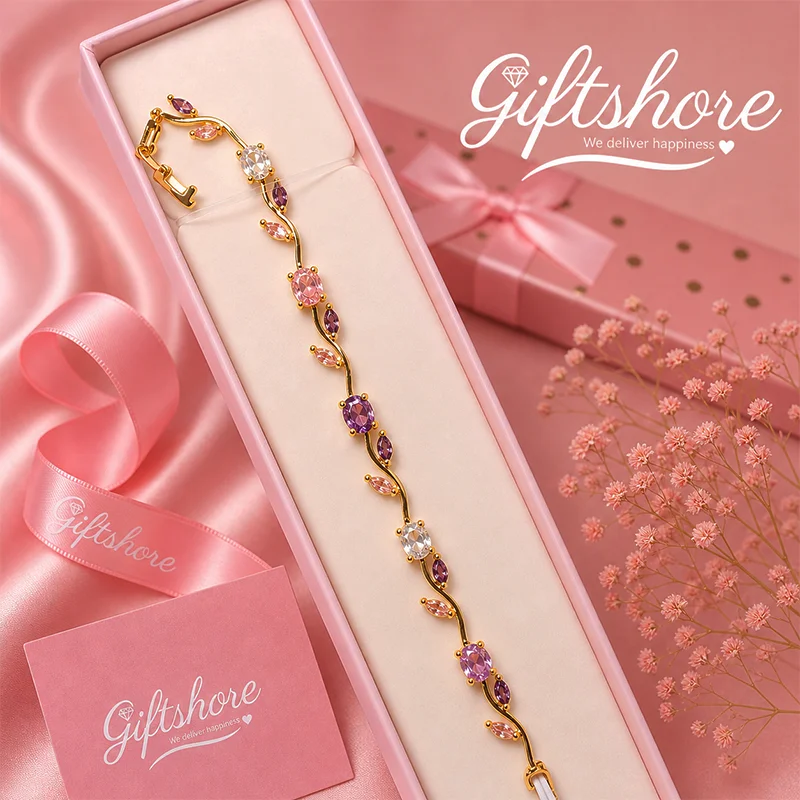 Tulip Bracelet Multi color (green+pink) with gift box